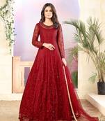 Maroon embroidered net salwar