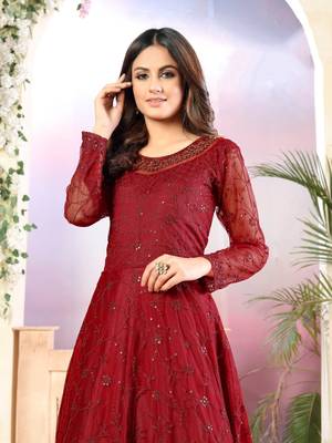 Maroon embroidered net salwar 2