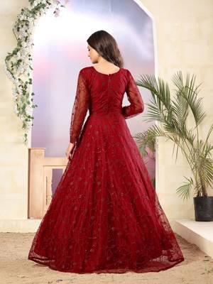 Maroon embroidered net salwar 3