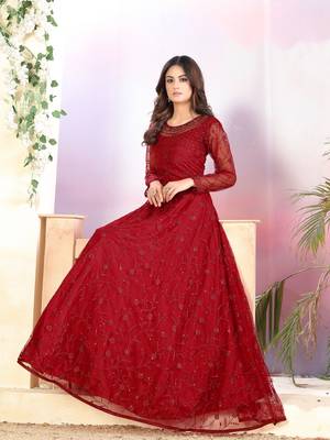 Maroon embroidered net salwar 4