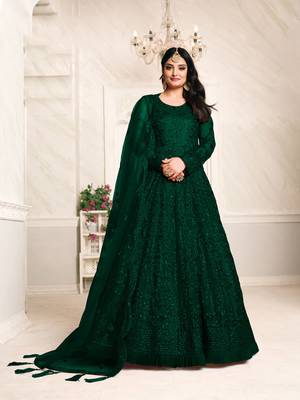 Dark-green embroidered net salwar 1