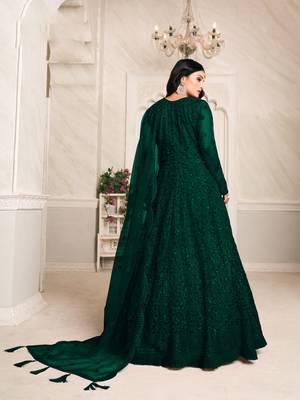 Dark-green embroidered net salwar 2
