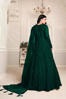 Dark-green embroidered net salwar
