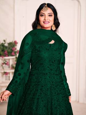 Dark-green embroidered net salwar 3