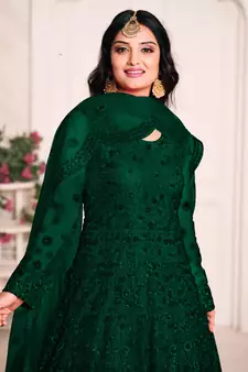Dark-green embroidered net salwar