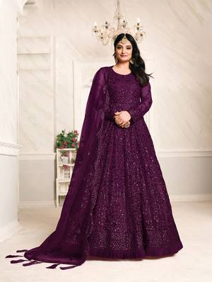 Dark-purple embroidered net salwar 1
