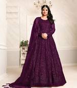 Dark-purple embroidered net salwar