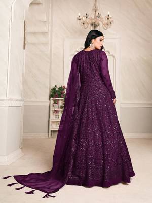 Dark-purple embroidered net salwar 2