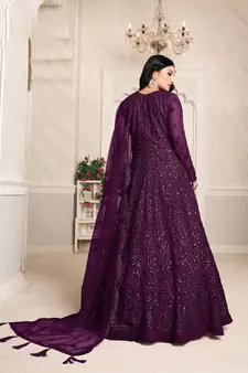 Dark-purple embroidered net salwar