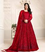 Red embroidered net salwar