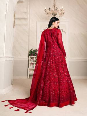 Red embroidered net salwar 2