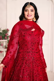 Red embroidered net salwar