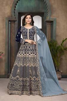 Blue embroidered faux georgette salwar