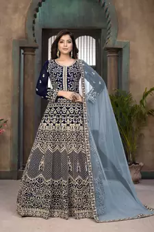 Blue embroidered faux georgette salwar