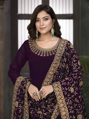 Purple embroidered faux georgette salwar 3