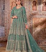 Teal-green embroidered net salwar
