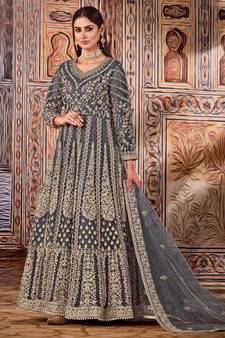 Dark-green embroidered net salwar