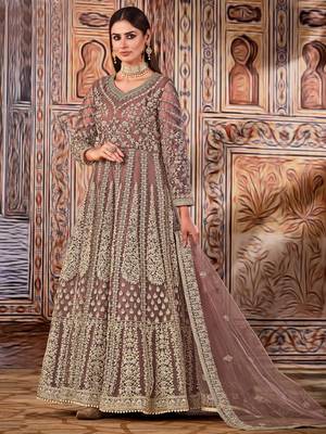 Brown embroidered net salwar 1