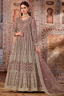 Brown embroidered net salwar