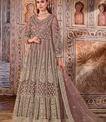 Brown embroidered net salwar