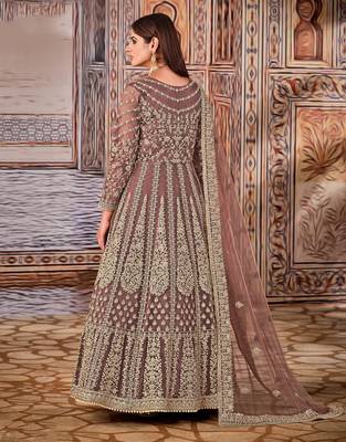 Brown embroidered net salwar 2