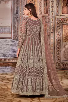 Brown embroidered net salwar