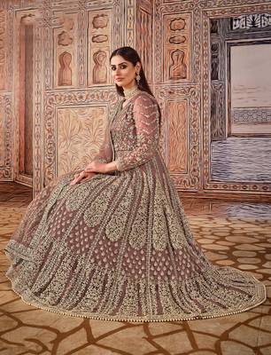 Brown embroidered net salwar 3