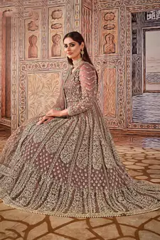 Brown embroidered net salwar