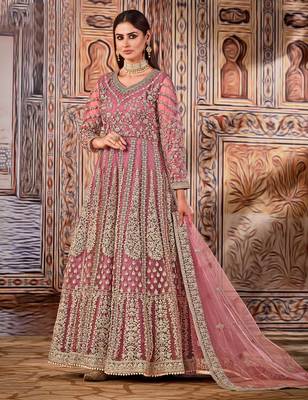 Pink embroidered net salwar 1