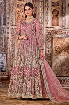 Pink embroidered net salwar
