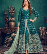Teal embroidered art silk salwar