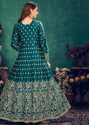 Teal embroidered art silk salwar 2