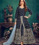 Blue embroidered art silk salwar