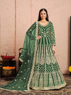 Green embroidered net salwar 1