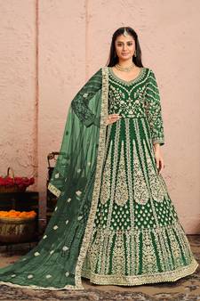 Green embroidered net salwar