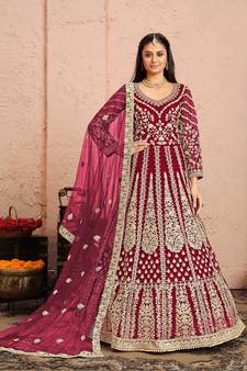 Rani-pink embroidered net salwar