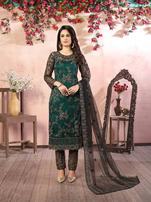 Teal-green embroidered net salwar 2
