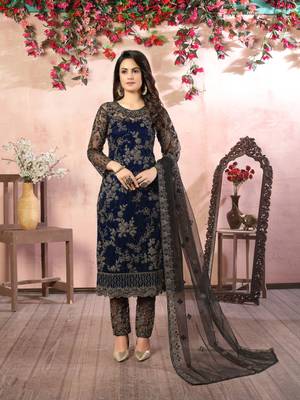 Navy-blue embroidered net salwar 2