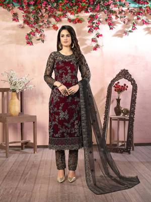 Maroon embroidered net salwar 2
