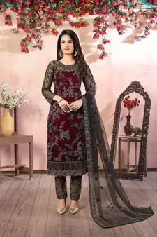 Maroon embroidered net salwar