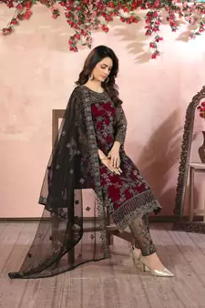 Maroon embroidered net salwar