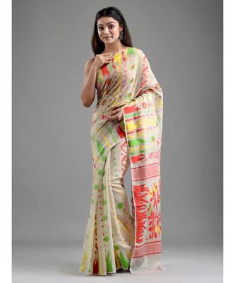 SILK COTTON BENGAL HANDLOOM SOFT JAMDANI SAREE with blouse 1