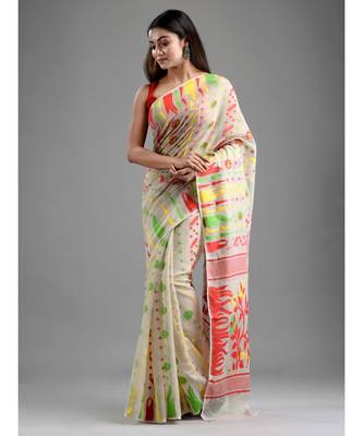 SILK COTTON BENGAL HANDLOOM SOFT JAMDANI SAREE with blouse 2