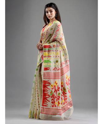 SILK COTTON BENGAL HANDLOOM SOFT JAMDANI SAREE with blouse 3