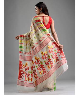 SILK COTTON BENGAL HANDLOOM SOFT JAMDANI SAREE with blouse 4