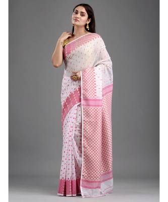 SILK COTTON BENGAL HANDLOOM SOFT JAMDANI SAREE with blouse 1