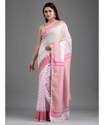 SILK COTTON BENGAL HANDLOOM SOFT JAMDANI SAREE with blouse 2