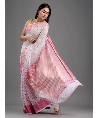 SILK COTTON BENGAL HANDLOOM SOFT JAMDANI SAREE with blouse 3