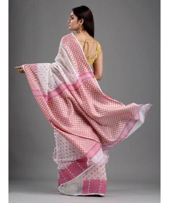 SILK COTTON BENGAL HANDLOOM SOFT JAMDANI SAREE with blouse 4