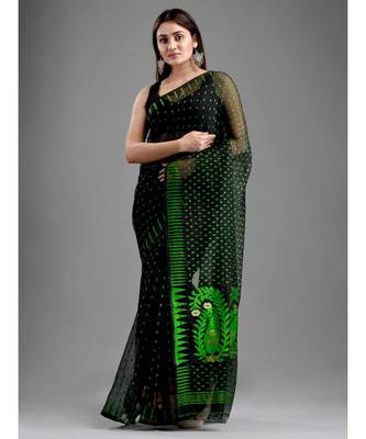 SILK COTTON BENGAL HANDLOOM SOFT JAMDANI SAREE with blouse 1